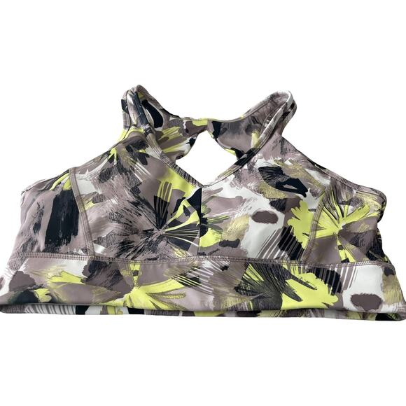 CALVIN KLEIN RACERBACK PADDED SPORTS BRA, WOMENS, XL YELLOW TAN ABSTRACT PATTERN - Picture 1 of 11